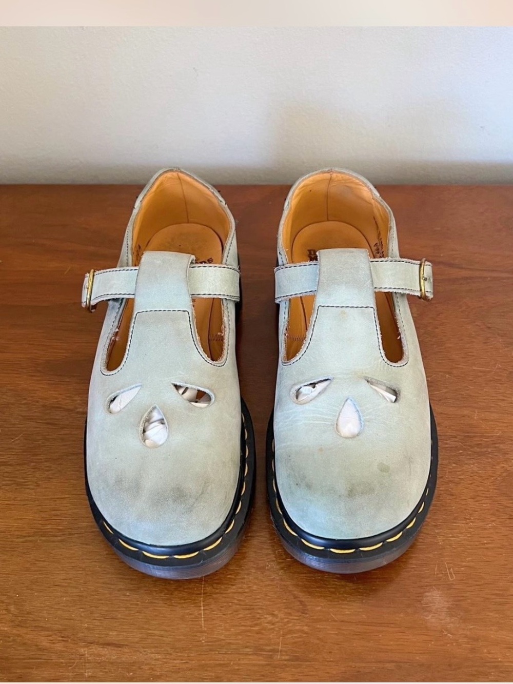 Dr. Martens Pale Green T-Strap Mary Jane Shoes